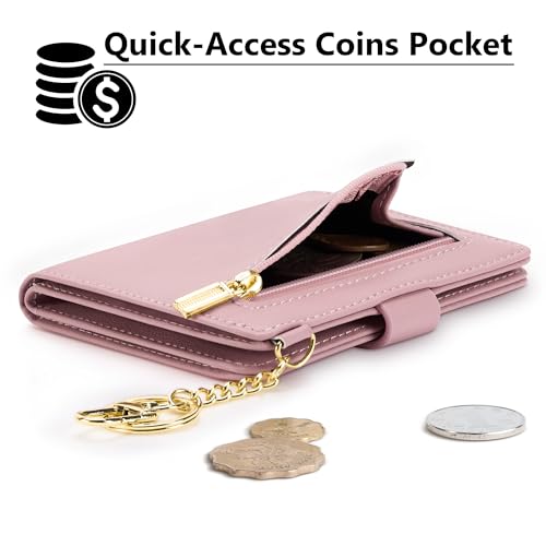 Image of Airkit Small Wallet Women RFID, PU Leather Card Holder with Keychain | Slim Compact Zipper Coin Purse for Ladies, Travel Holiday Gifts for Mom, Cute Mini Bifold Wallets