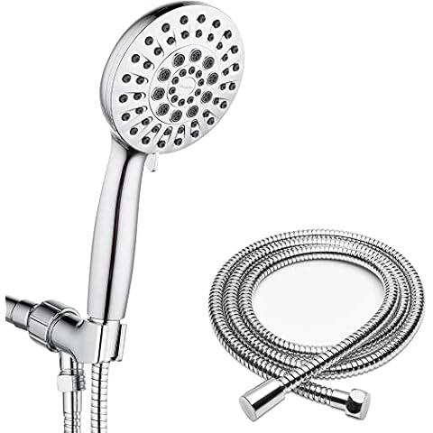 AweLife Handheld Shower Head Kit, 6-Function High Pressure Spray Head with Adjustable Bracket and 70-inch Flexible Stainless Steel Hose, Chrome, 4.4" Cover