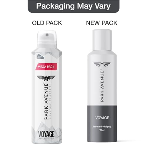 Image of Park Avenue Voyage Premium Body Spray for Men | 190 ml | Fresh Citrus, Spicy & Woody Fragrance with Patchouli & Tonka Bean | Long-Lasting Body Deodorant