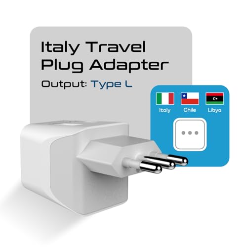 Image of Italy, Chile, Uruguay Travel Adapter Plug by Ceptics with Dual USB - USA Input - Type L - Ultra Compact - Perfect for Cell Phones, Laptop, Camera Chargers, iWatch, iPad, iPhone and More (CTU-12A)
