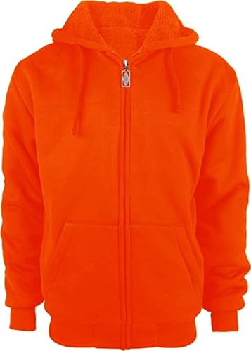 Jacketown Mens Heavyweight Pullover Full Zip Up Sweatshirt Sherpa Lining Warm Coat, 0652Sorange, L #TOP22