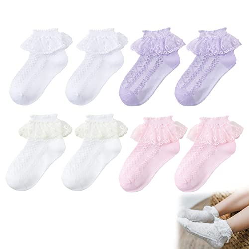 Baby Socken Rüschen Spitze Lace Socken Tanz Mädchen Söckchen Baby Mädchen Lace Spitze Socken Socken Mit Rüschen Söckchen Mit Spitze Mädchen Rüschen Socken Mädchen 28-33 4 Paare Für 7-9 Jahre Mädchen Cover