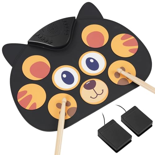 Electric Drum Set for Kids, 9 Pad Roll-up Drum Kit with Built-in Speaker, MIDI, Drum Pedals and Sticks 10 Hours Playtime, Christmas Birthday Gift for Kids 3-14 Years Old -RVONE RED30