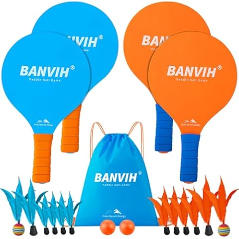 Banvih Badminton Set 4 Rackets, Paddle Ball Outdoor Games Sports Toys, Beach, Yard, Lawn, Camping Games Essentials, for Kids Teens Adults and Family Cover