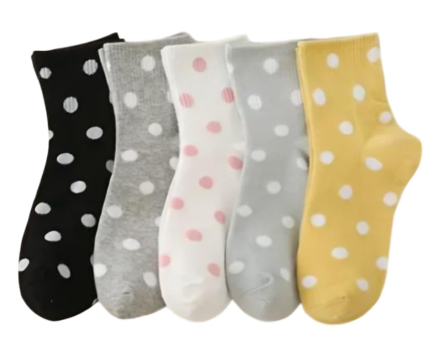 bahuzo 5 Pairs Women Cotton Socks Ankle Length polka dot Socks, Multicolor, Pack of 5, Free Size-picture-39