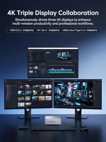 Image of KAMRUI Hyper H2 Mini PC with Intel Core 14450HX (10C /16T, up to 4.8GHz), 32GB RAM 1TB NVMe SSD, Triple 4K, HDMI, DP, USB-C, Ethernet, Mini Desktop Computer for Office, Business, Gaming