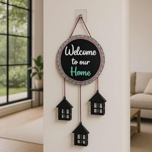 Image of DECORIQUE Wooden Wall Hanging Welcome Sign Decorative Quote Board For Home, Door, Entrance, Hall & Office - Rustic Wall Art & Housewarming Gift Item,25 Cm