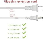 15FT White Thin Extension Cord 2 Prong Extension Cord for Indoor Use Outdoor Use with Single Outlet - Ideal for Holiday Lights, Lamps, Cameras(1 Pack)