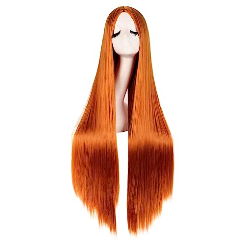 Colorfulpanda Long Wigs for Women Girls Long Straight Synthetic Hair Wig Middle Part for Party Cosplay Halloween Anime (Orange) - Image 2