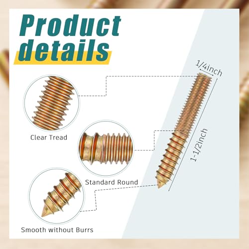 Image of Hicarer 50 Pack 1 /4-20 x 1-1 /2 Inch Hanger Bolts Double Headed Bolts with Driver Self Tapping Screw Threaded Rod Screws for Furniture Double Headed for Wood Furniture Joint