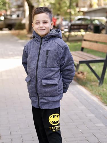 Image of Boys Zip Up Hoodie Kid Hooded Jacket | Fleece Lining,Soft Warm coat,Fall Winter Outwear for 6-15 Years Unisex,Sweatshirt Suitable for School,Outdoor