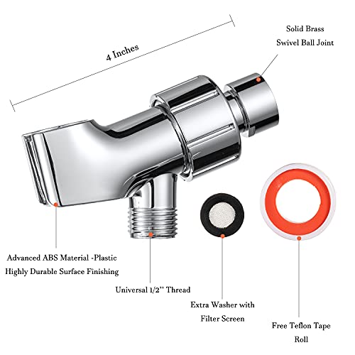 Shower Holder Universal, Chrome Handheld Shower Head Holder with Brass Swivel, Shower Arm Mount, Shower Bracket, Shower Arm Holder, Shower Wand Holder, Shower Arm Pipe Connector