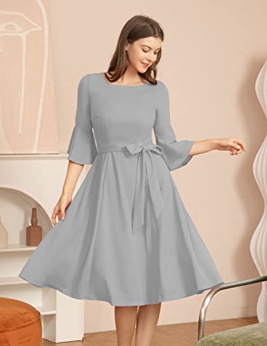 Image of HomRain Women's Church Dresses Modest Bell Sleeve Wedding Guest Cocktail Tea Party Vintage Evening Dress