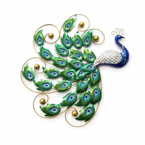 Image of SHREE 'O' GREEN TECH Metal Modern Handcrafted Peacock Leaf Wall Art | Multicolor Big Wall Hanging Decor Frame for Living Room Bedroom Office (Size 30x30 Inch)