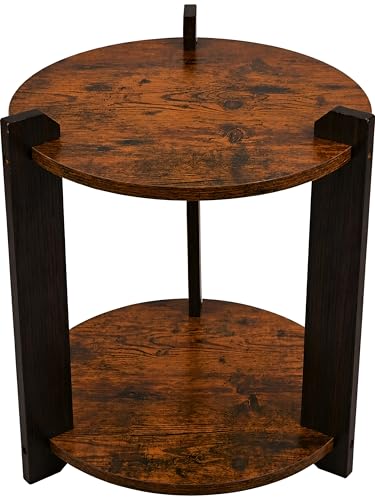 Image of Shoper cart Round End Table with 2-Tier Storage Shelf, Room Decoration Items for Bedroom, Side Tables for Bedroom, Home Decor for Living Room, Walnut Wood Top with Black Wooden Legs, 30x36 cm