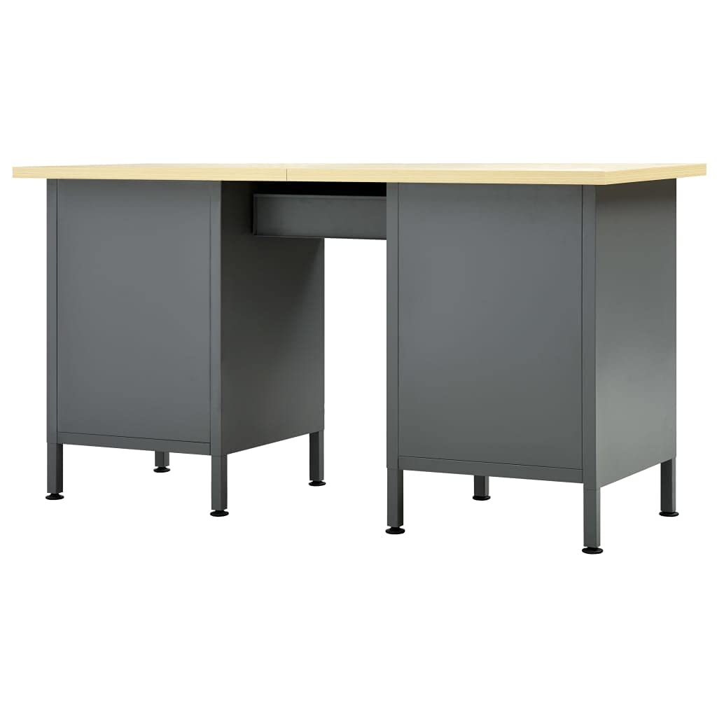 HUAKEHOM Arbeitstisch mit 6 Schubladen 1 Schrank Höhenverstellbare Füße Werkstatt Werkbank Werktisch Packtisch Schwarz 160x60x85cm Stahl