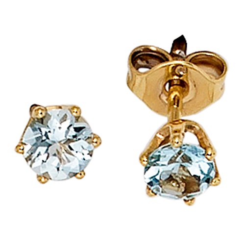 Jobo Damen-Ohrstecker rund aus 14 Karat 585 Gold mit Aquamarin 4 mm