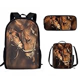 AFPANQZ Horse Print School Bag Sets Casual Backpack for Boys Girls Elementary School Bookbags with Reusable Lunch Tote Bags, Pencil Case Pouch, Daily Backpack for Travel School