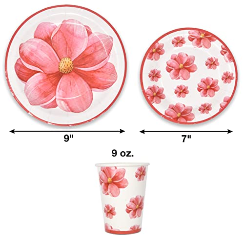 Pink Flowers Party Supplies Tableware Set 24 9" Shaped Paper Plates 24 7" Plate 24 9 Oz Cups 24 Flower Shape Napkins For Floral Summer Spring Wedding Birthday Baby Bridal Shower Disposable Dinnerware #TOP2