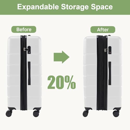 Carry On Luggage, 28 Inch Carry On Luggage with Wheels, Hard Shell Suitcases with TSA Lock, Expandable Luggage Durable Suitcase for Travel, Move House or Business Trip, White4