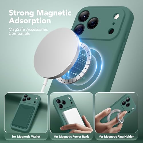 Image of Magnetic for iPhone 17 Pro Case, Compatible with MagSafe, [Full Camera Protection][Screen Protector] Silicone Shockproof Protective Phone Case for iPhone 17 Pro 6.3 inch, Midnight Green