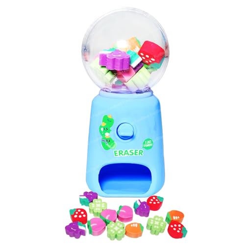 Image of FunBlast Machine Eraser Set - 15 Pcs Fruit Shaped Eraser Dispenser Toy, Mini Kawaii Erasers for Kids, Fancy Erasers for School & Office, Stationery Supplies, Birthday Return Gift for Kids (Blue)