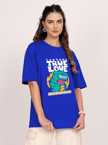 Image of LEOTUDE Oversized Cottonblend Half Sleeve Tshirt for Women, Round Neck Longline Printed Drop Shoulder Baggie Tops for Woman