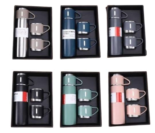 Image of Stainless Steel Vacuumm Flaskk Set with 2 Cups | 500ml Bottle Combo for Hot & Cold Beverages | Insulatedd Water Flaskk Bottle for Tea, Coffee, Juice, Travel Use (Multicolor, Pack of 1) Not a Thermoss