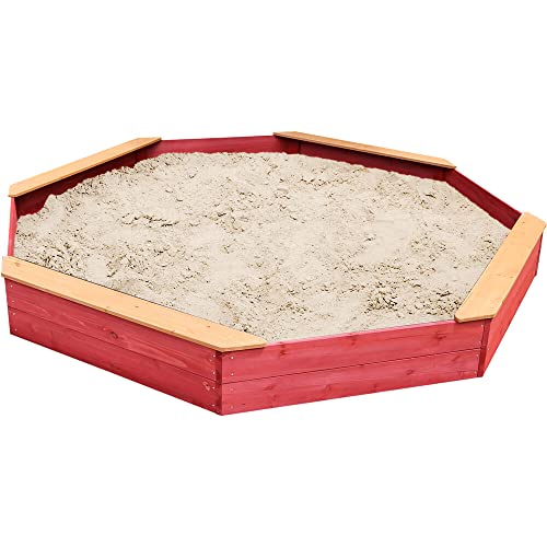Critter Sitters Children's Wood Octagon Sand Box With Protective Cover And Bottom Liner - Cssb0102-Red #TOP19