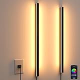 Wall Sconces Set of Two, Plug in Smart LED Wall Lights, RGBCW Works with Alexa & Google Home, App, Music Sync, 35.4In Wall Mount Light, Dimmable Modern Room Light for Living Room Bedroom Hallway, 2PCS