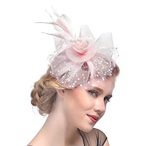 Image of DRESHOW Fascinators Hat Flower Mesh Ribbons Feathers on a Headband and a Clip Tea Party Headwear for Girls and Women