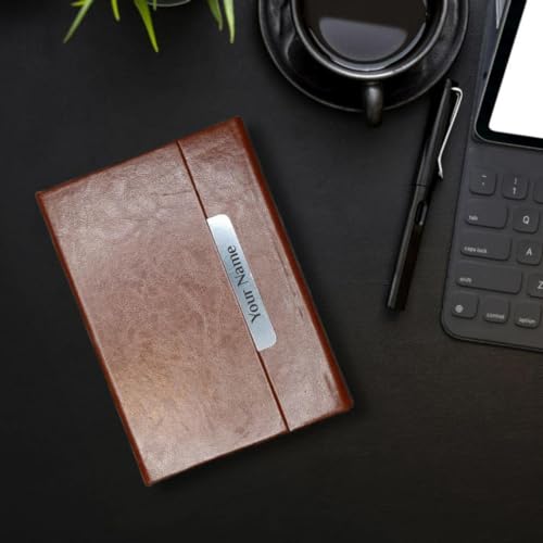 Image of Giftana Personalized Diary with Name, Customized Leather Notebook Diary with Magnetic Flip Lock, A5 Size, 192 Ruled Pages Office Diaries for Writing, New Year Corporate Gifts for Employee (Brown 5)