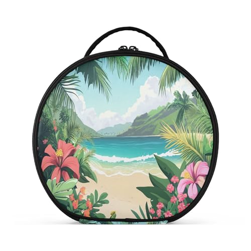 Takiito Exotic Beach Flowers Plants Travel Makeup Case Portable Makeup Box Artist Cosmetic Case Organizer With Adjustable Dividers