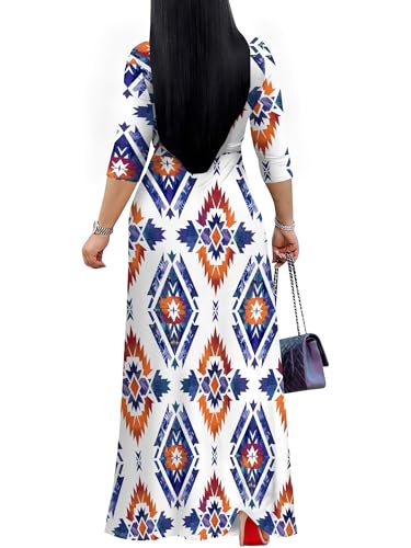 Image of PinkPatty Plus Size Maxi Dress for Women Casual V Neck 3 /4 Sleeve Boho Printed Long Dress with Pockets