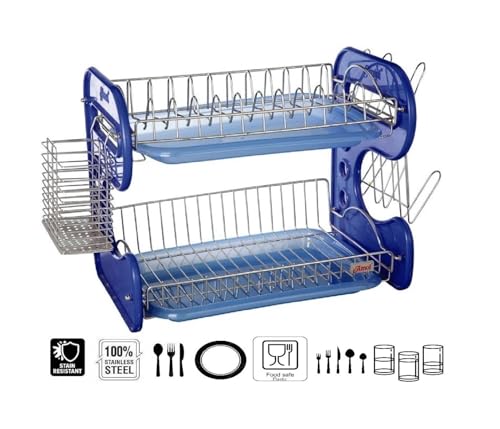 Image of AMOL Stainless Steel Kitchen Dish Rack | Rust-Resistant Utensil Stand with Glass & Spoon Holder | Wall Mountable Modular Kitchen Organizer (Made in India) (Height- 14.1 Inches)