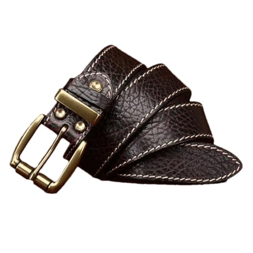 Pohullan Men Thick Vintage Leather Belt Copper Buckle Retro Jeans Belts Solid Street Casual Belt