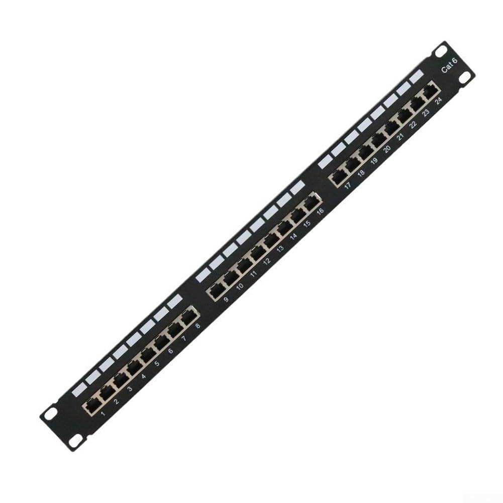 Panneau de brassage blindé Cat6 à 24 ports pour armoires réseau de 19", boîtier en acier avec gestion des câbles, pour salle serveur et câblage de données, noir