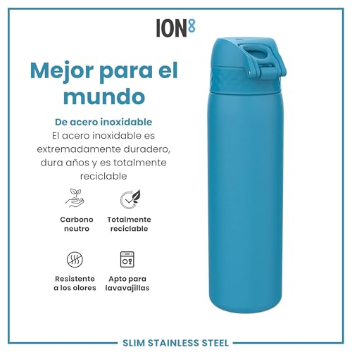 ion8 Botella Agua Inox Ligero, 600ml, Sin Aislamiento, a Prueba de Fugas, Fácil de Abrir, Cerradura Segura, Aptas para Lavavajillas, Fácil de Limpiar, Resistente a Rayones, Azul - Imagen 7