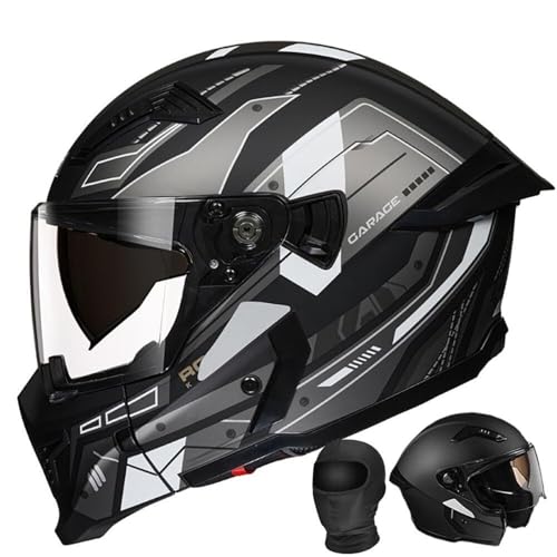 Casque De Moto Modulable Et Rabattable, Intégral, Double Visière, Homologué ECE 2206, for Adultes, Hommes Et Femmes, Moto, Cyclomoteur, Course, Tourisme, Sécurité, Léger(H,XXL63~64CM)