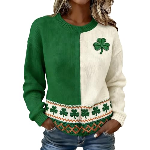 Sudadera para mujer del Día de San Patricio Impreso Casual Top Cuello Redondo Camiseta de Manga Larga Tops Tops Ropa de Secado Rápido Ventilada para Mujer Blusas para Festival, O Verde, S