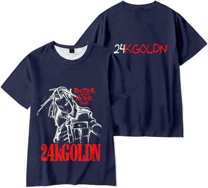 24kgoldn Tour T-Shirt Manches Courtes Unisexe À Courtes Respirant, Été Décontracté Polyesterd,Bleu,XXS