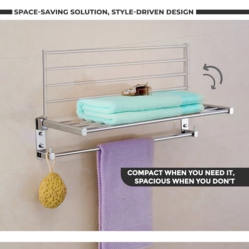 Image of iBELL Stainless Steel Bathroom Towel Rack, Foldable Towel Stand & Hanger for Space-Saving Storage