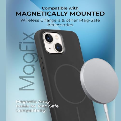 Image of iPhone 13 Silicone Magsafe Case | Shock Proof Design & Camera Protection | Premium Rubberised Apple iPhone 13 Cover (Microfiber Lining) | Magnetic Liquid Silicone - Black