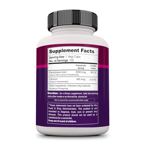 Image of Zenith Nutrition Pantothenic Acid (Vitamin B5) 5000mcg, Energy & Metabolism - 100 Veg capsules