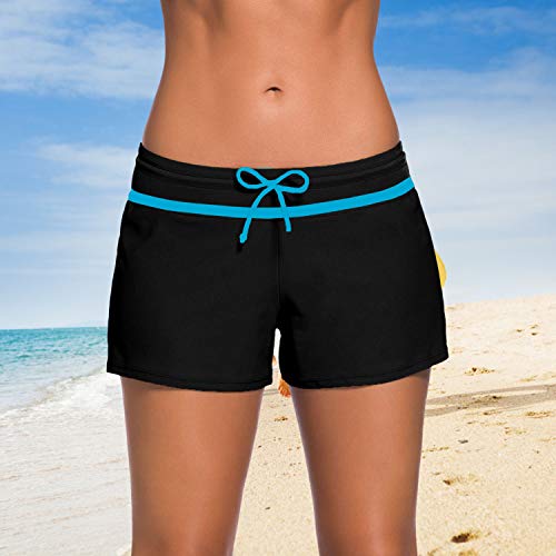 Ajcoflt Calções de banho com cordão ajustável para mulheres, com forro curto, calções de banho para