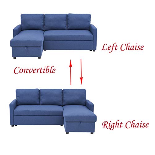 Kingway Sectional Sofa Bed with Storage Convertible Chaise Sofabed, 79.55433.8\", Blue