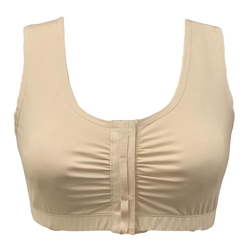 Alessandra B Adaptive Cotton Bra - Easy On Front Closure, Wide Straps,Elastic Underband Nude