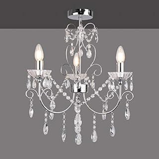 Elise Crystal Chrome Silver Chandelier 3 Light - Pear Crystal Glass Buttons & Droplets - Dining Room - Living Room - Bedroom