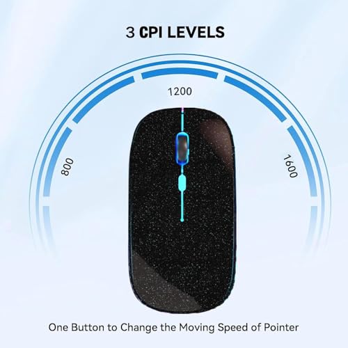 Image of WREANU Wireless Bluetooth Mouse, Rechargeable Laptop Mice, Black Bright | LED Lights, Dual Mode(BT5.2 & 2.4G Portable USB Receiver) Silent Slim Computer Mouse for Laptop /iPad /Tablet /Computer /Mac