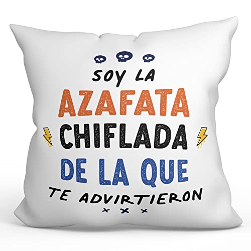 MUGFFINS Cojín 40x40 cm para AZAFATA Mujer Relleno Incluído - En Español - Todos te advirtieron - Regalo Original y Divertido